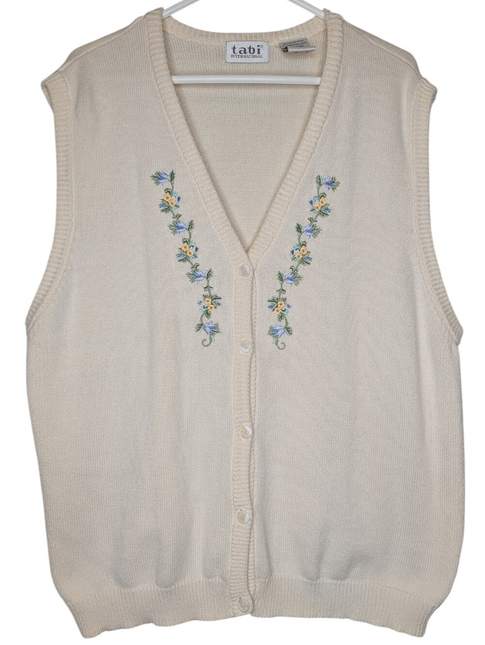 Vintage Tabi International Floral Embroidered Sweater Vest Cream Cotton